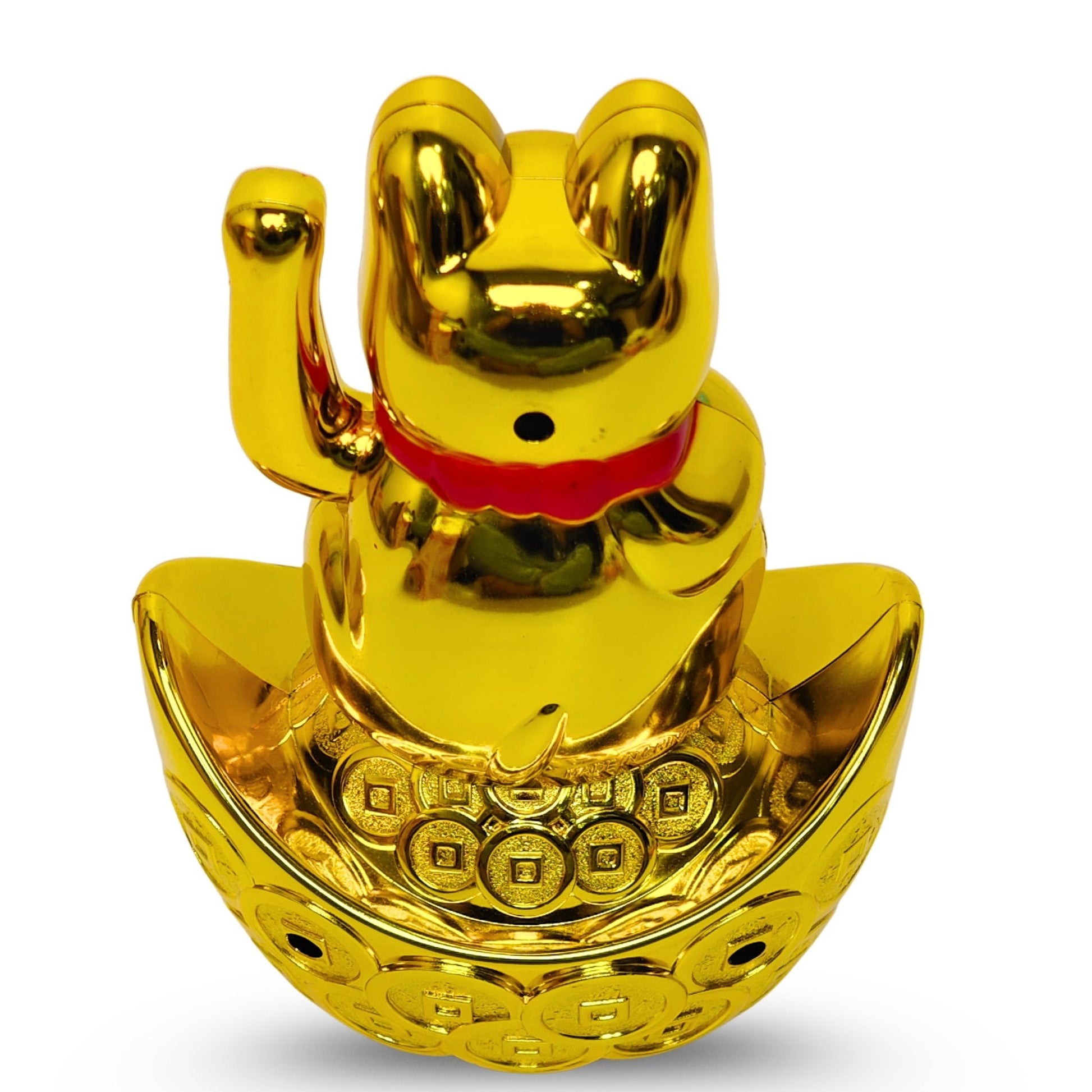 Golden Feng Shui Lucky Cat Maneki Neko Showpiece for Wealth & Good Luck Cute Vastu Waving Welcome Cat Idol for Positive Home Decor, Office Desk & Shop Cash Counter Gift - plusvalueindia