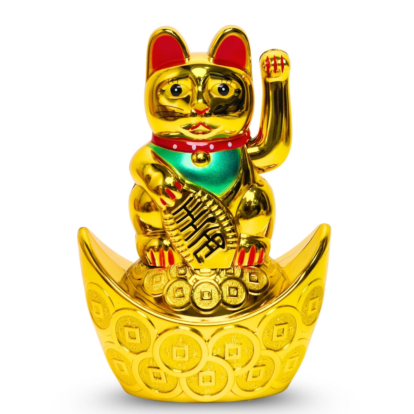 Golden Feng Shui Lucky Cat Maneki Neko Showpiece for Wealth & Good Luck Cute Vastu Waving Welcome Cat Idol for Positive Home Decor, Office Desk & Shop Cash Counter Gift - plusvalueindia