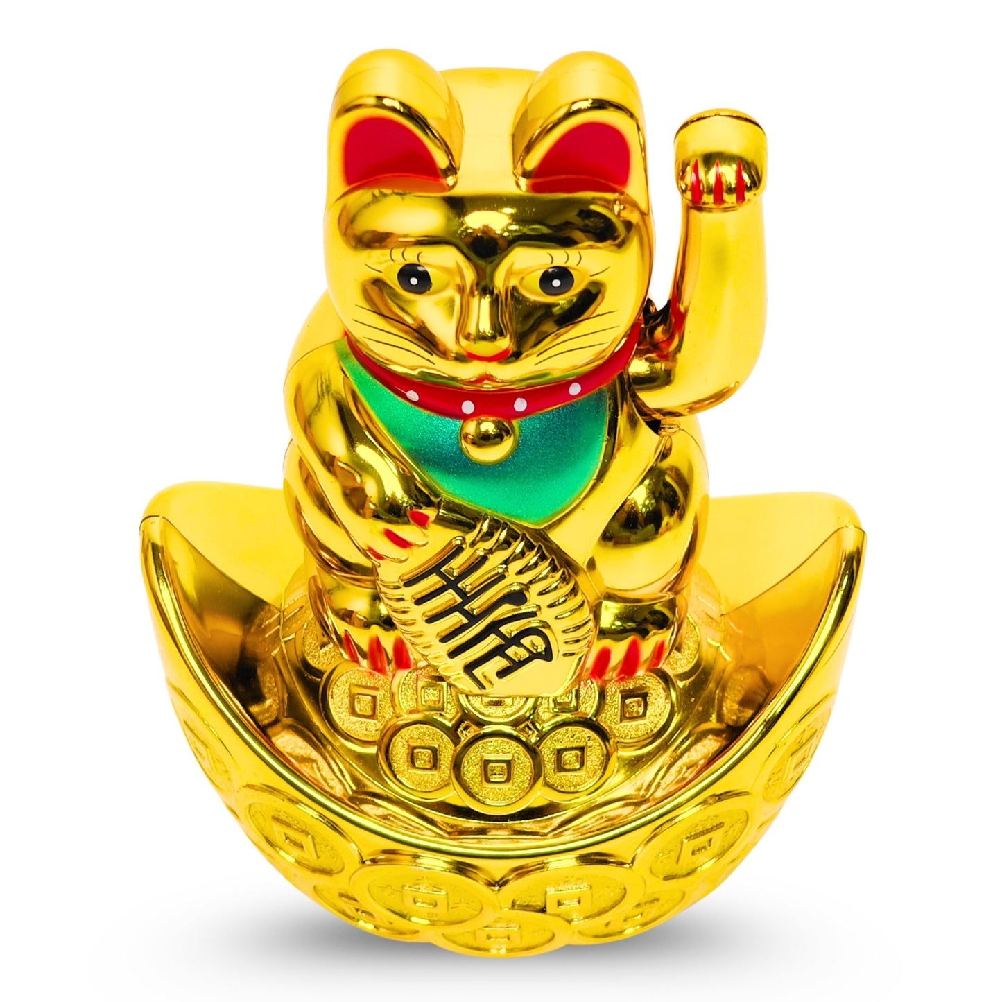 Golden Feng Shui Lucky Cat Maneki Neko Showpiece for Wealth & Good Luck Cute Vastu Waving Welcome Cat Idol for Positive Home Decor, Office Desk & Shop Cash Counter Gift - plusvalueindia