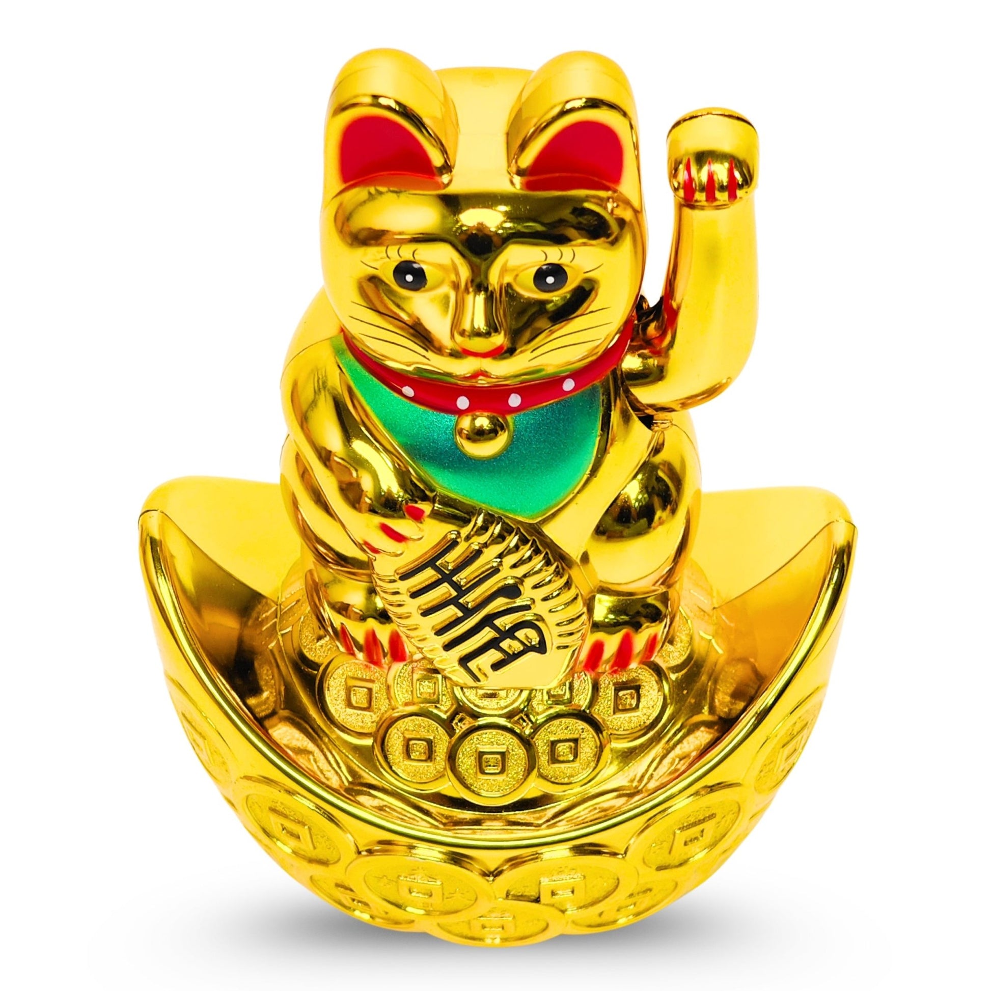 Golden Feng Shui Lucky Cat Maneki Neko Showpiece for Wealth & Good Luck Cute Vastu Waving Welcome Cat Idol for Positive Home Decor, Office Desk & Shop Cash Counter Gift - plusvalueindia