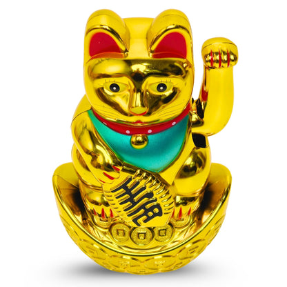 Golden Feng Shui Lucky Cat Maneki Neko Showpiece for Wealth & Good Luck Cute Vastu Waving Welcome Cat Idol for Positive Home Decor, Office Desk & Shop Cash Counter Gift - plusvalueindia