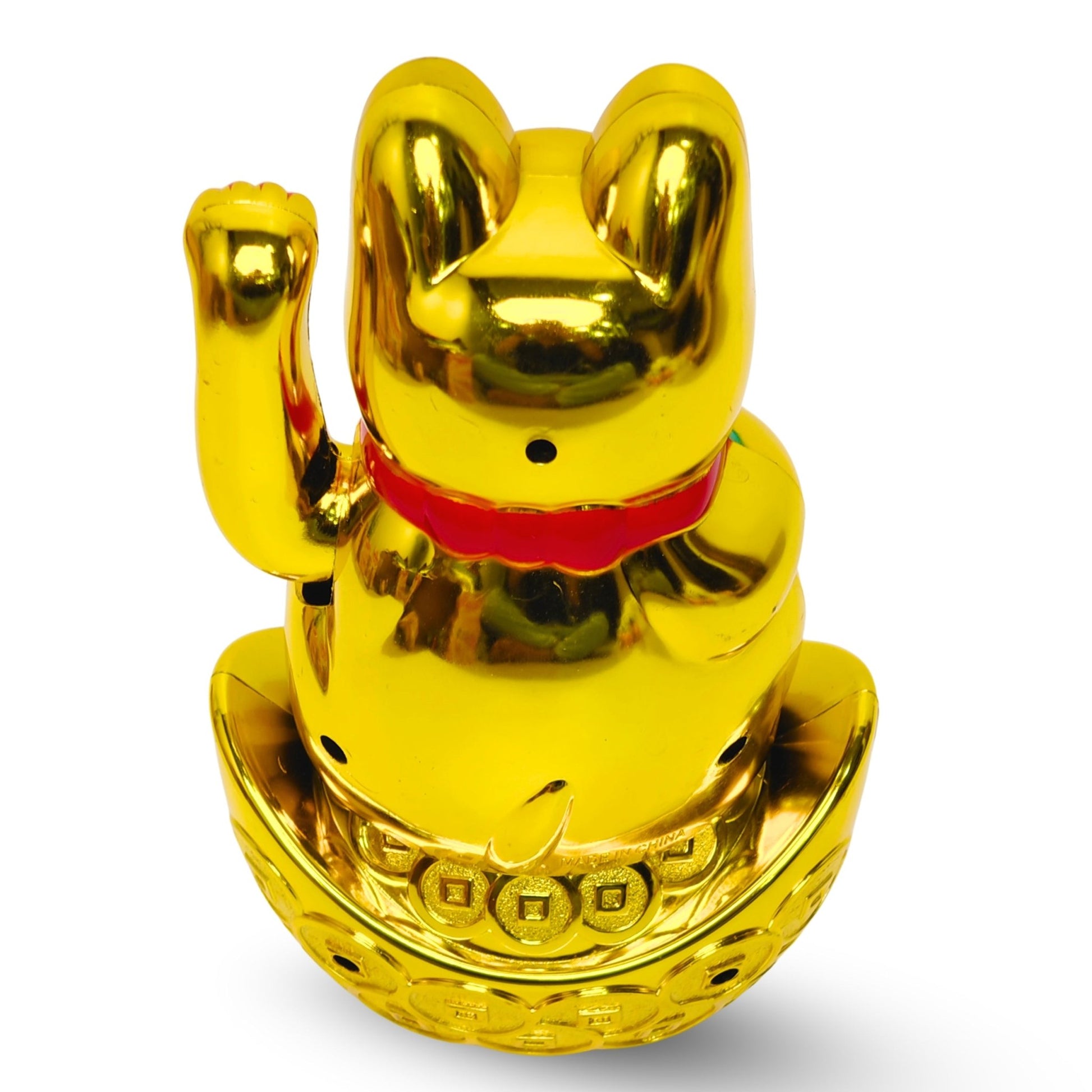 Golden Feng Shui Lucky Cat Maneki Neko Showpiece for Wealth & Good Luck Cute Vastu Waving Welcome Cat Idol for Positive Home Decor, Office Desk & Shop Cash Counter Gift - plusvalueindia