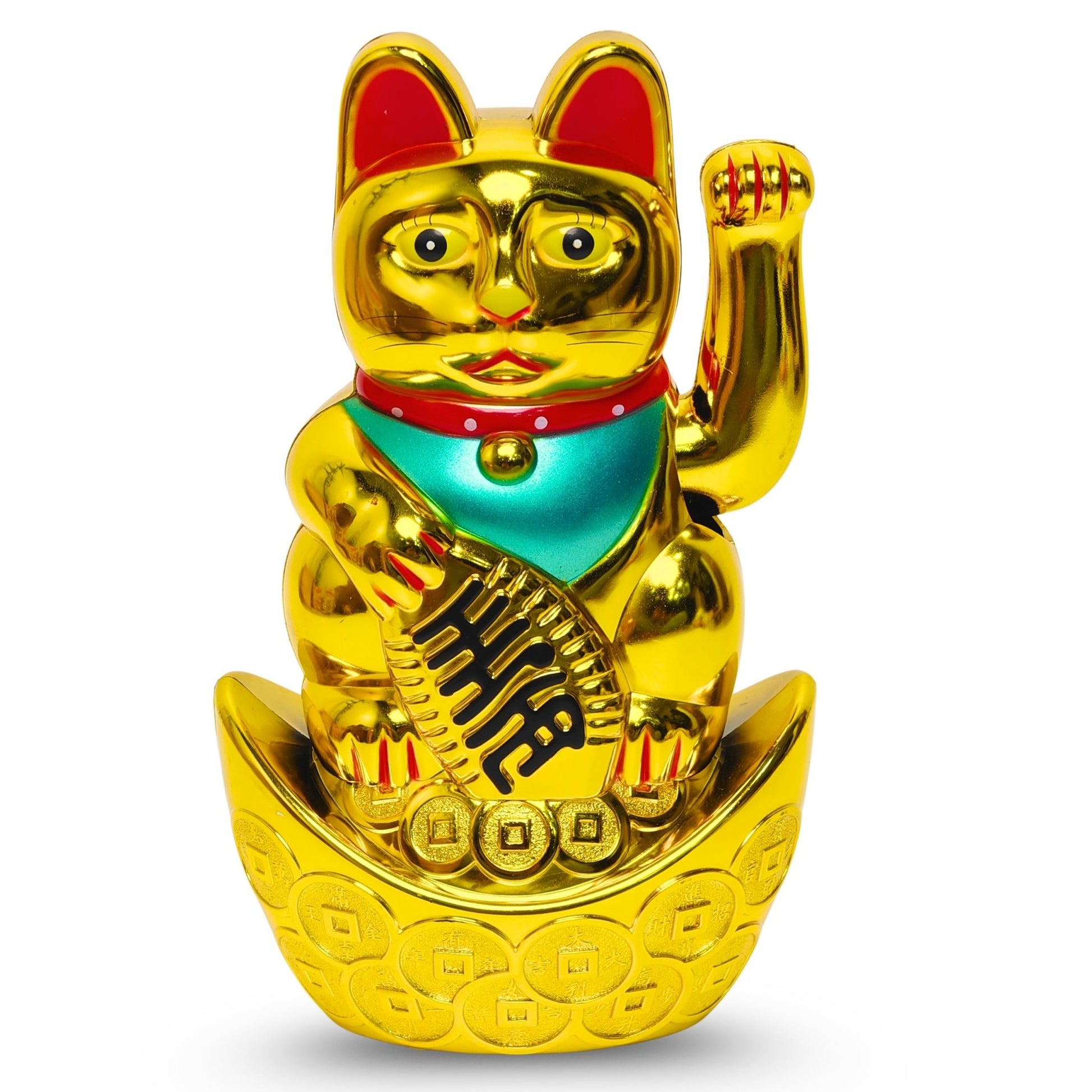 Golden Feng Shui Lucky Cat Maneki Neko Showpiece for Wealth & Good Luck Cute Vastu Waving Welcome Cat Idol for Positive Home Decor, Office Desk & Shop Cash Counter Gift - plusvalueindia