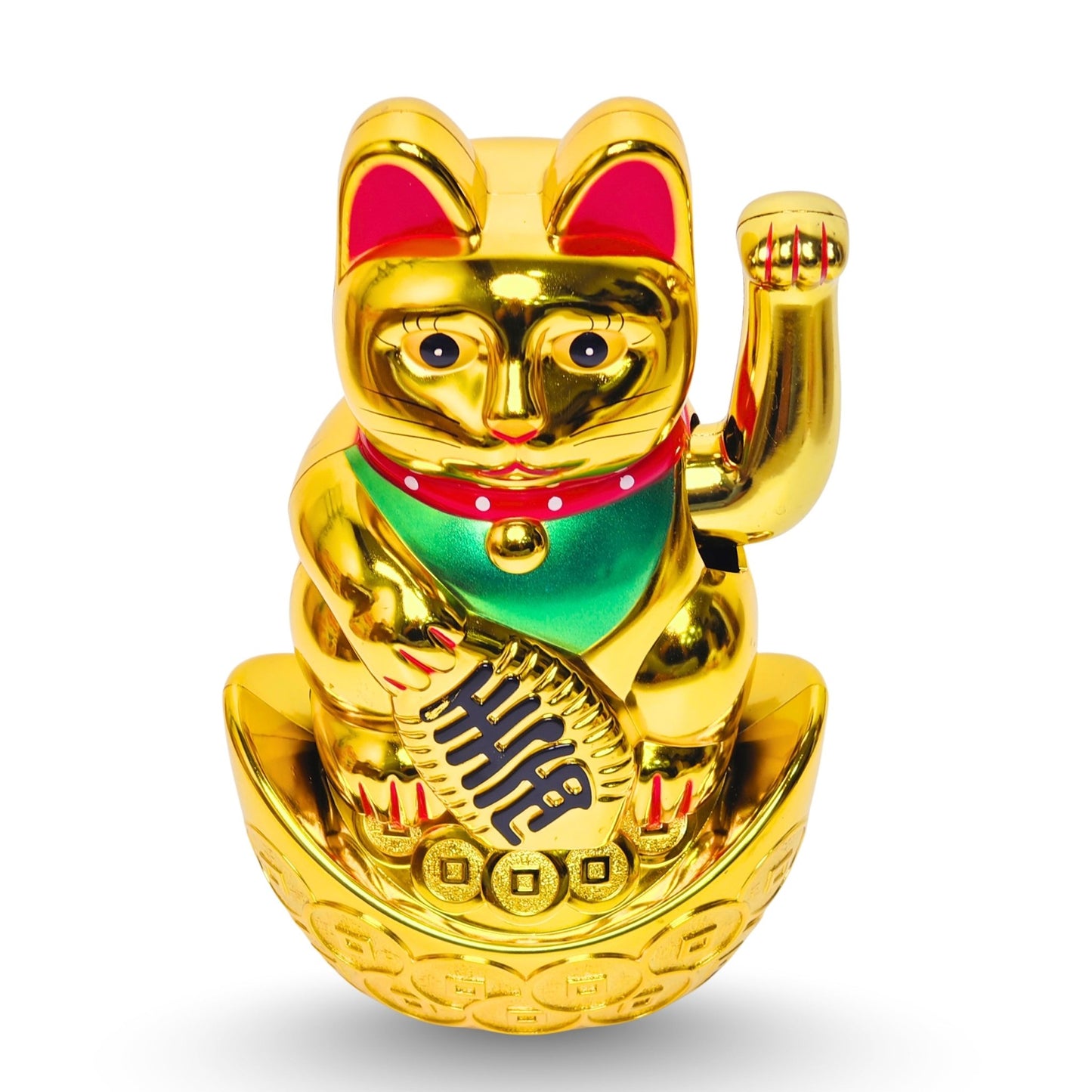 Golden Feng Shui Lucky Cat Maneki Neko Showpiece for Wealth & Good Luck Cute Vastu Waving Welcome Cat Idol for Positive Home Decor, Office Desk & Shop Cash Counter Gift - plusvalueindia