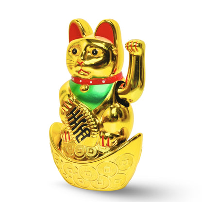 Golden Feng Shui Lucky Cat Maneki Neko Showpiece for Wealth & Good Luck Cute Vastu Waving Welcome Cat Idol for Positive Home Decor, Office Desk & Shop Cash Counter Gift - plusvalueindia