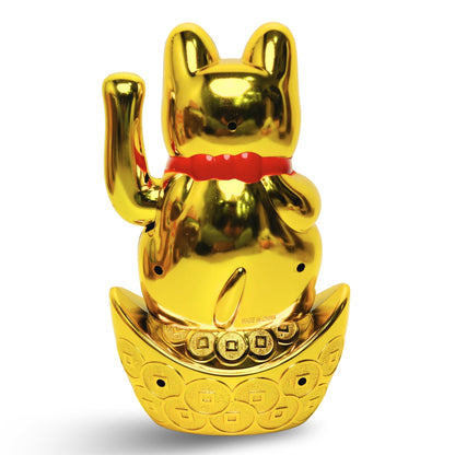 Golden Feng Shui Lucky Cat Maneki Neko Showpiece for Wealth & Good Luck Cute Vastu Waving Welcome Cat Idol for Positive Home Decor, Office Desk & Shop Cash Counter Gift - plusvalueindia