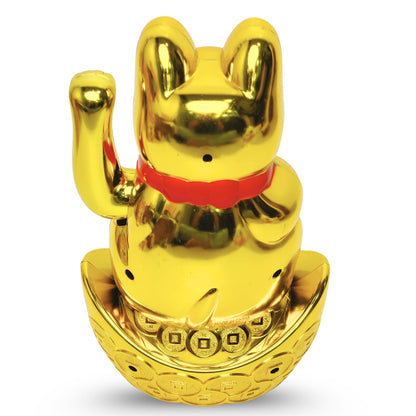 Golden Feng Shui Lucky Cat Maneki Neko Showpiece for Wealth & Good Luck Cute Vastu Waving Welcome Cat Idol for Positive Home Decor, Office Desk & Shop Cash Counter Gift - plusvalueindia