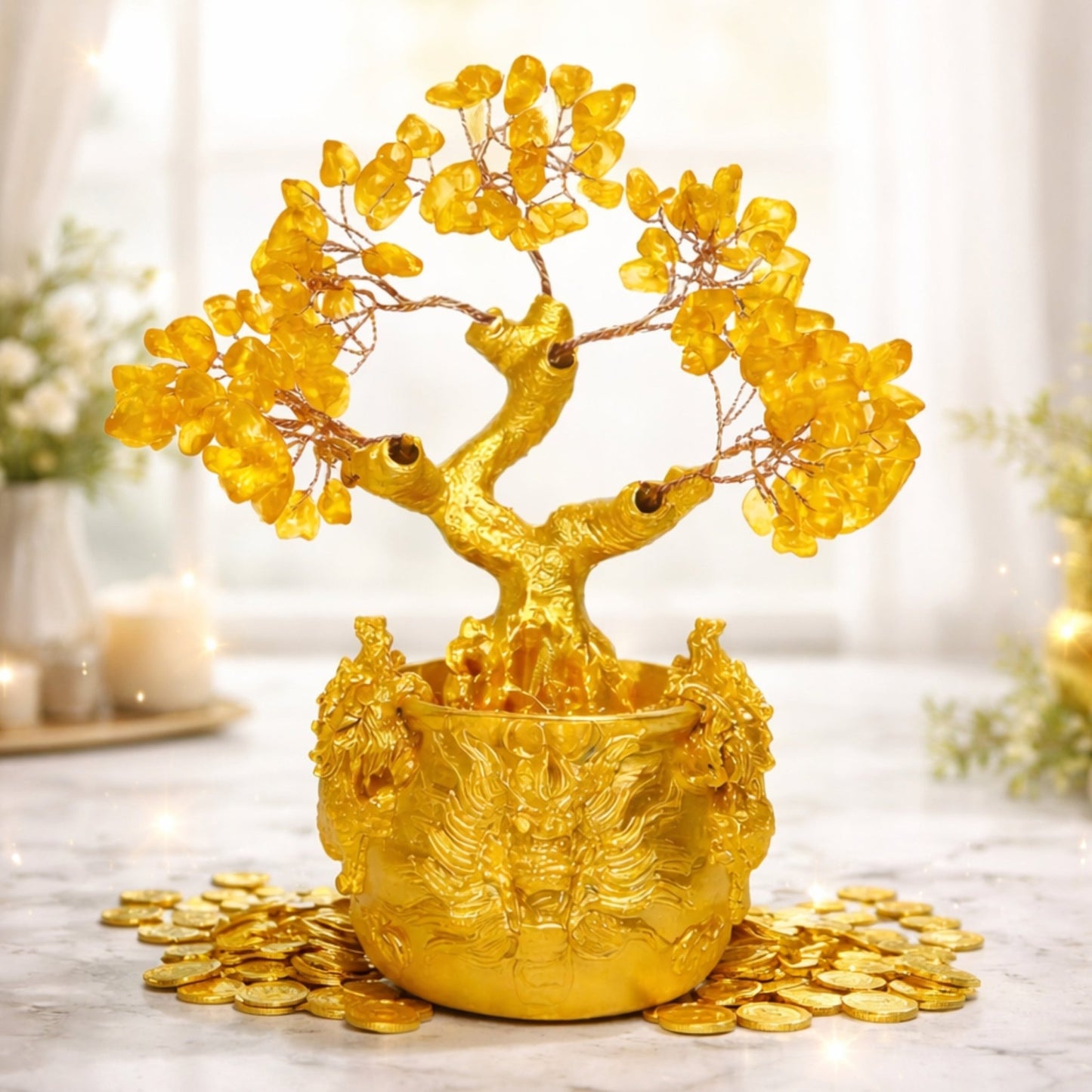 Citrine Crystal Money Tree for Wealth, Luck & Sunkissed Positivity Handmade Feng Shui Bonsai for Abundance Golden Healing Stone Showpiece for Home Decor & Vastu Gift - plusvalueindia