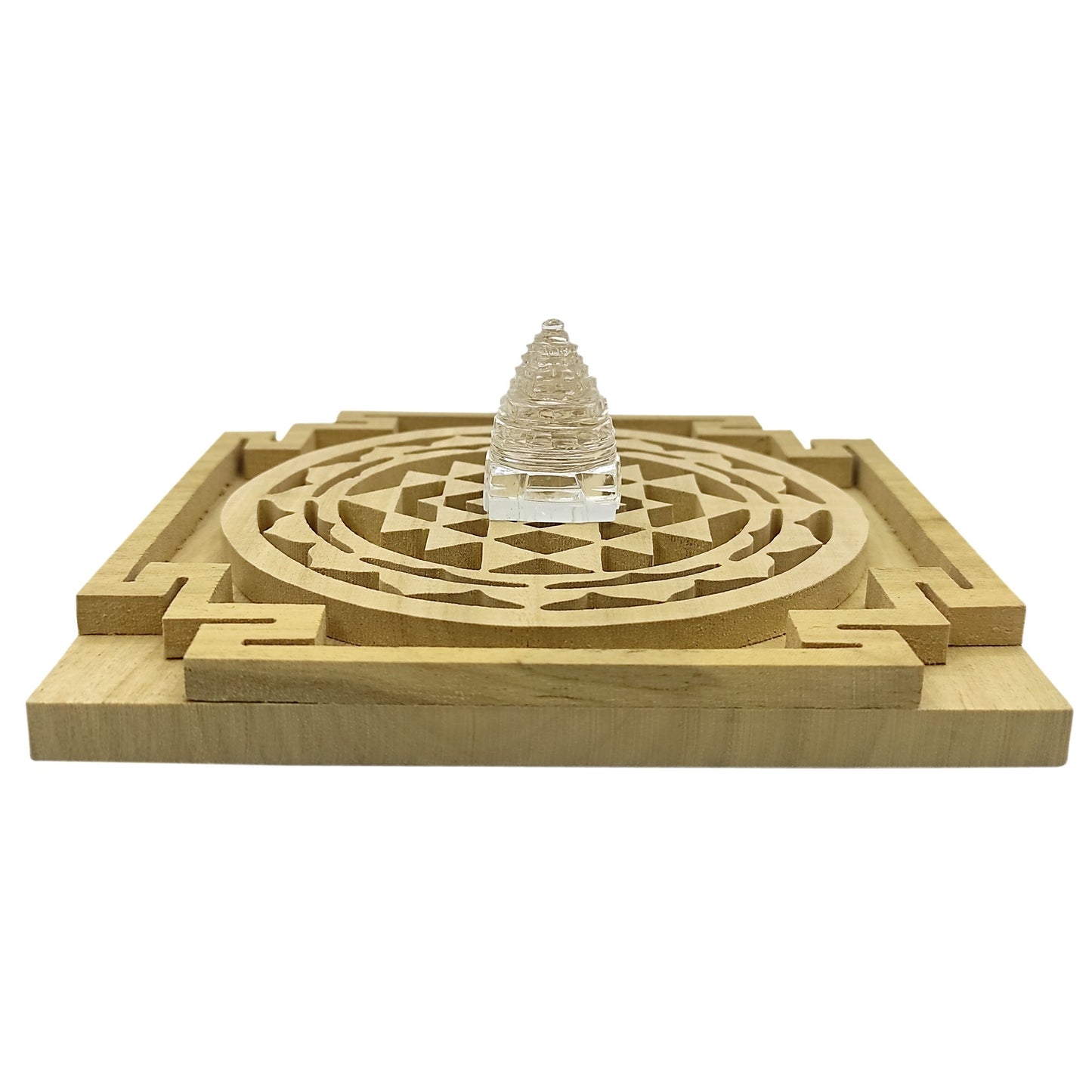 Crystal Shri Yantra With Wooden Shriparni Shri Yantra Plate Vastu Remedy