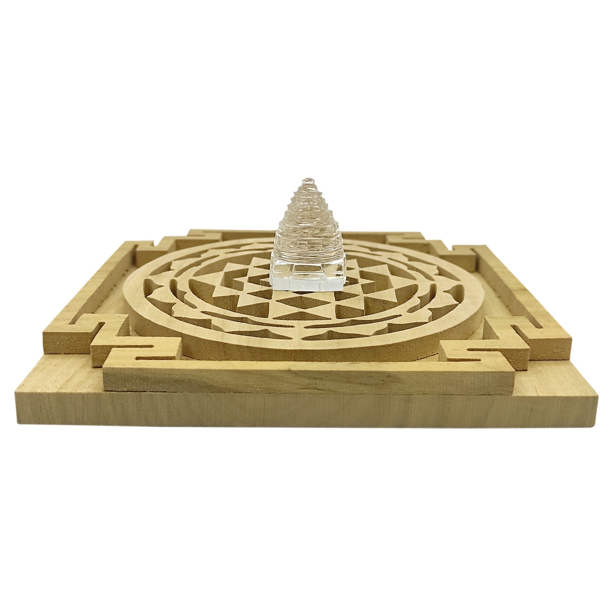 Crystal Shri Yantra With Wooden Shriparni Shri Yantra Plate Vastu Remedy