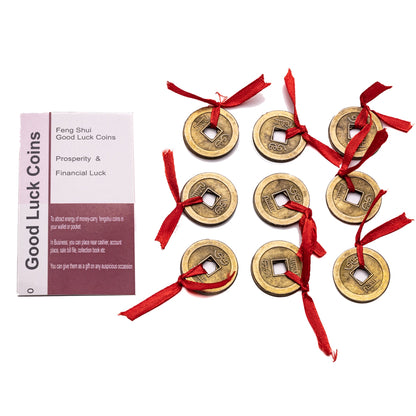 Feng Shui Good Luck Coins Brass 9 Set