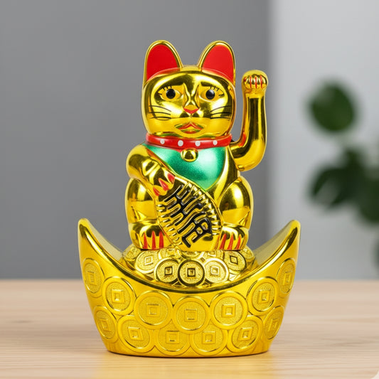 Feng Shui Lucky Cat Maneki Neko Showpiece for Wealth & Good Luck - plusvalueindia