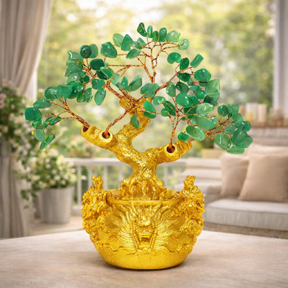 Green Aventurine Crystal Tree for Wealth & New Beginnings Handmade Feng Shui Money Tree for Positive Energy Healing Stone Showpiece for Home Decor & Vastu Gift - plusvalueindia