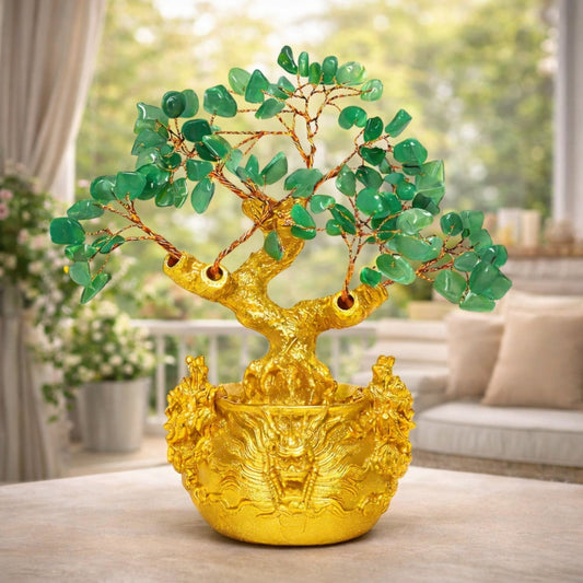 Green Aventurine Crystal Tree for Wealth & New Beginnings Handmade Feng Shui Money Tree for Positive Energy Healing Stone Showpiece for Home Decor & Vastu Gift - plusvalueindia