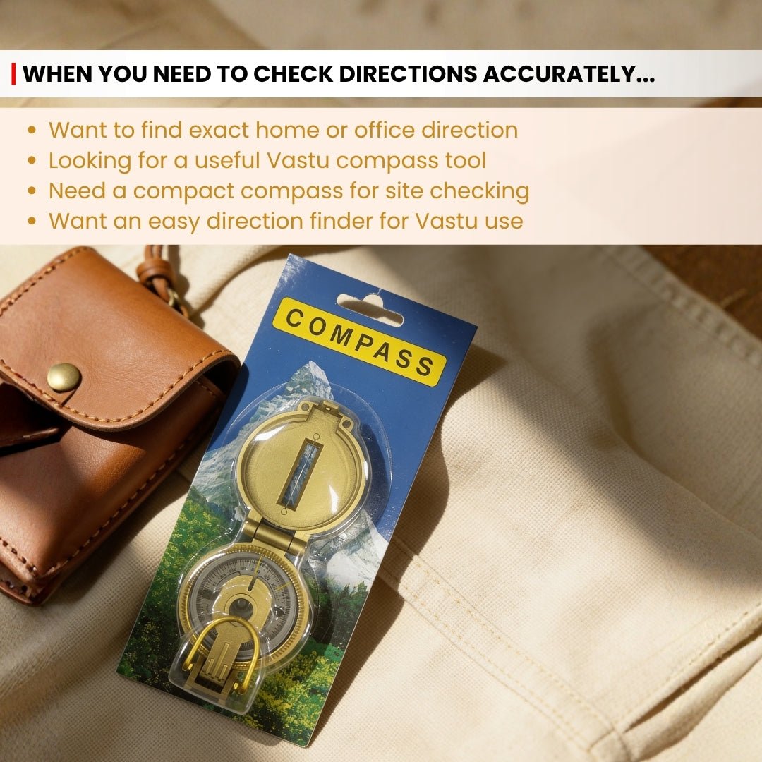 Compass held level at the centre of a room to read the facing direction as per Vastu
