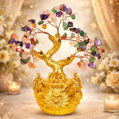 Multicolor Crystal Tree for Positive Energy & Good Luck Multicolor Healing Gemstone Money Tree Feng Shui Showpiece for Home Decor, Meditation & Vastu Gift - plusvalueindia