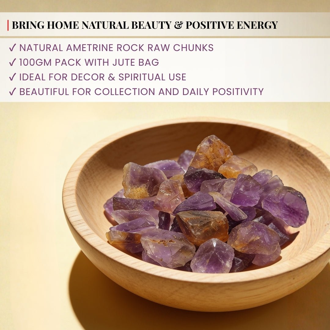 Natural Ametrine Rock Raw Chunks Stone for Reiki Healing Crystal Aura Chakra Vastu Feng Shui (100grams, Jute Bag) - plusvalueindia