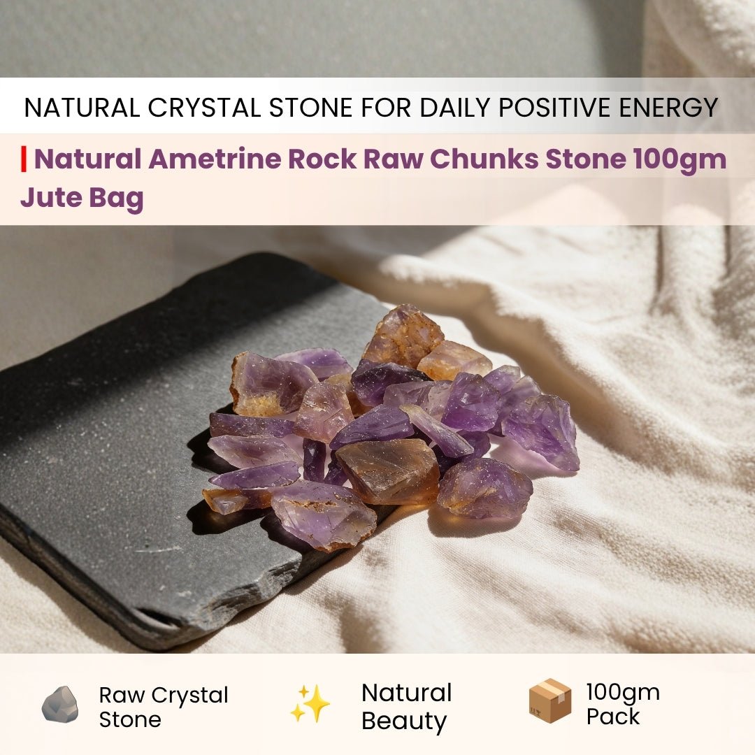 Natural Ametrine Rock Raw Chunks Stone for Reiki Healing Crystal Aura Chakra Vastu Feng Shui (100grams, Jute Bag) - plusvalueindia