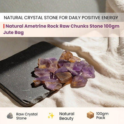Natural Ametrine Rock Raw Chunks Stone for Reiki Healing Crystal Aura Chakra Vastu Feng Shui (100grams, Jute Bag) - plusvalueindia