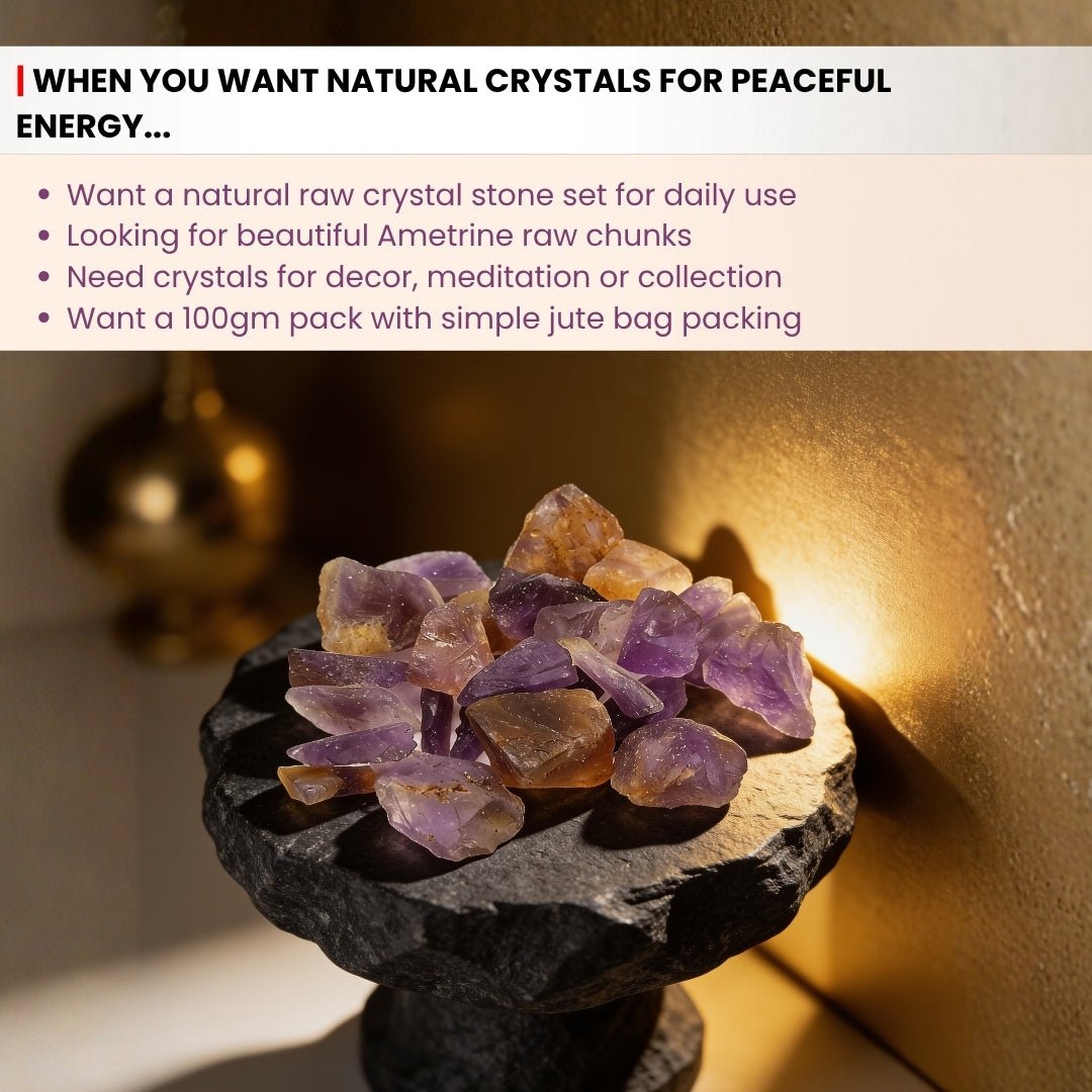 Natural Ametrine Rock Raw Chunks Stone for Reiki Healing Crystal Aura Chakra Vastu Feng Shui (100grams, Jute Bag) - plusvalueindia