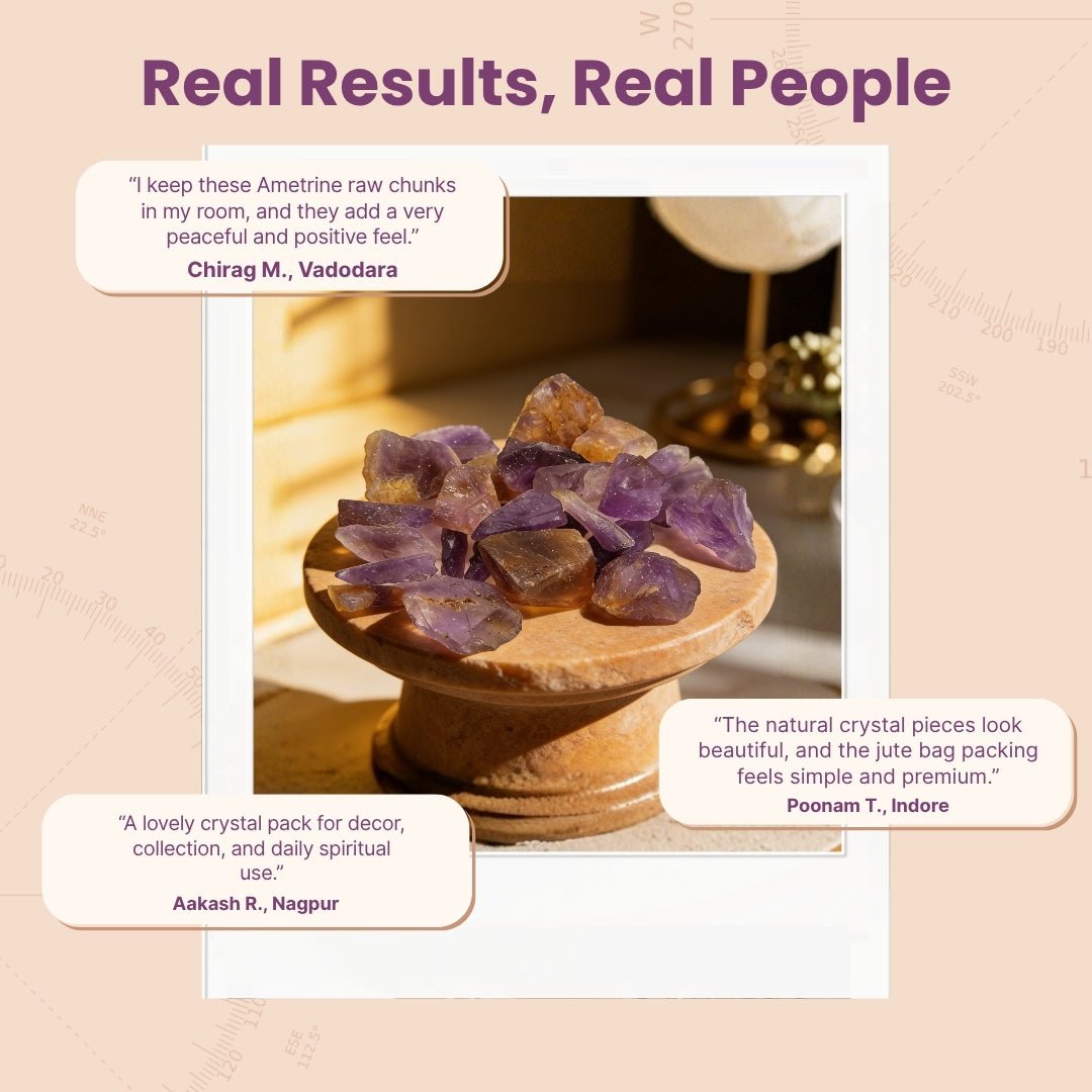 Natural Ametrine Rock Raw Chunks Stone for Reiki Healing Crystal Aura Chakra Vastu Feng Shui (100grams, Jute Bag) - plusvalueindia