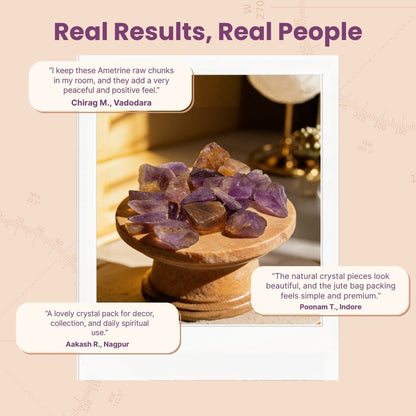 Natural Ametrine Rock Raw Chunks Stone for Reiki Healing Crystal Aura Chakra Vastu Feng Shui (100grams, Jute Bag) - plusvalueindia