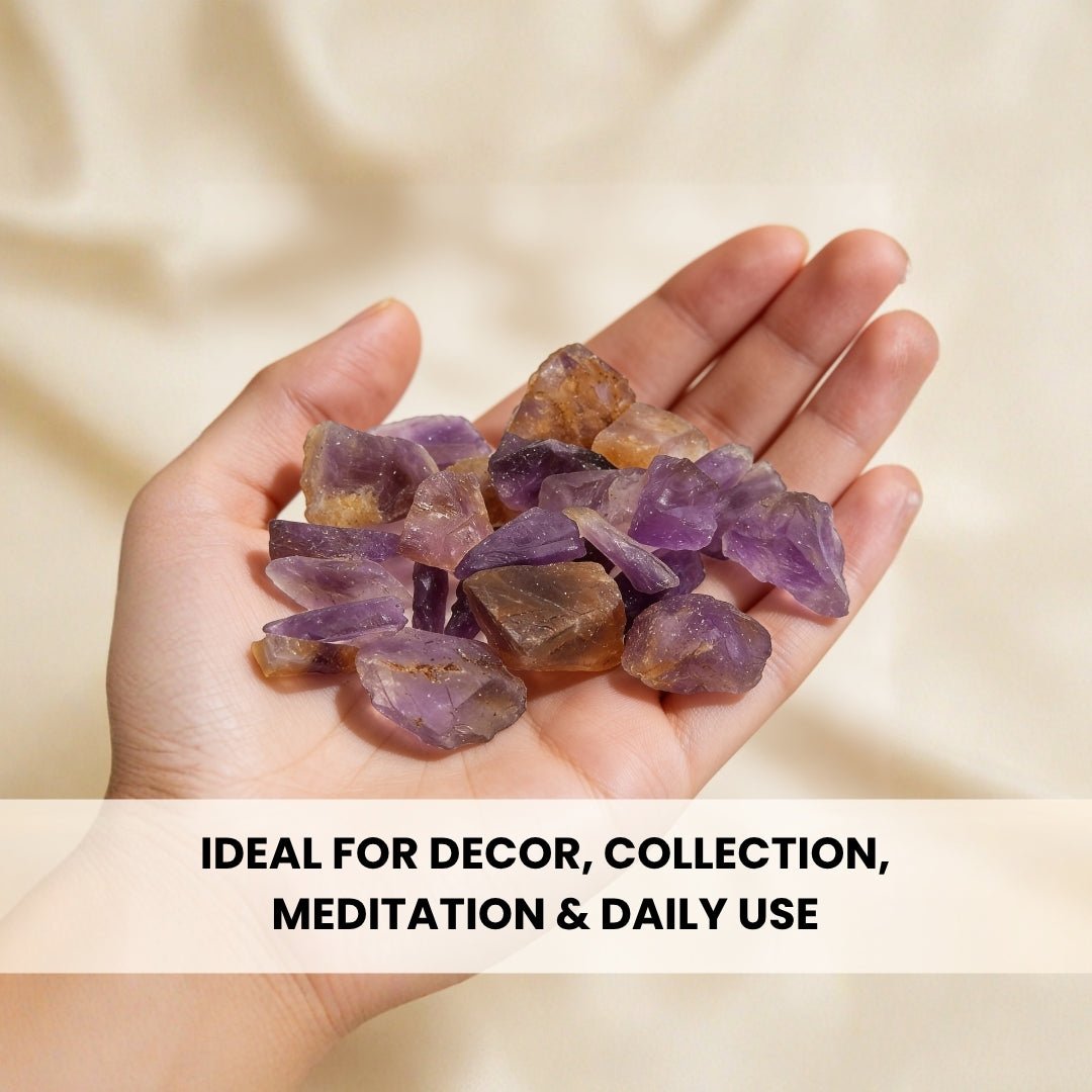 Natural Ametrine Rock Raw Chunks Stone for Reiki Healing Crystal Aura Chakra Vastu Feng Shui (100grams, Jute Bag) - plusvalueindia