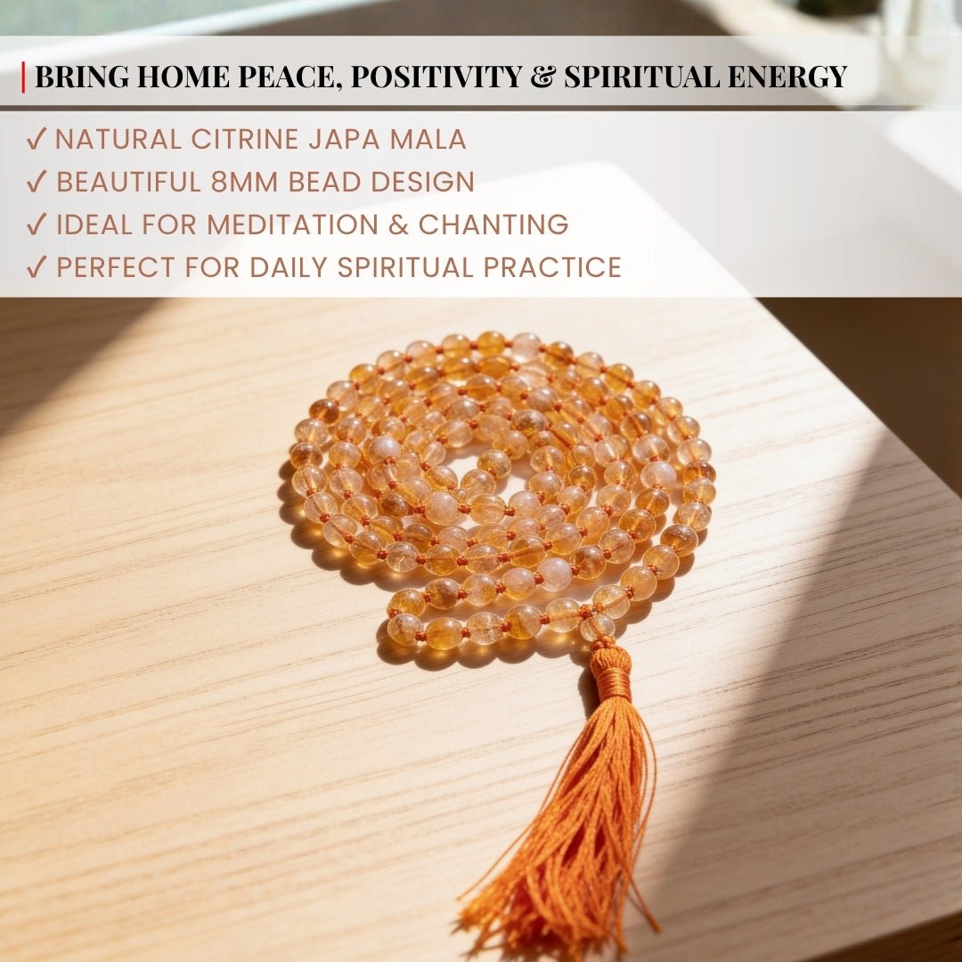 Citrine Mala 108 Beads - Natural Yellow Crystal Japa Mala for Wealth, Meditation & Pooja - plusvalueindia