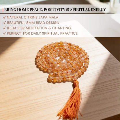 Citrine Mala 108 Beads - Natural Yellow Crystal Japa Mala for Wealth, Meditation & Pooja - plusvalueindia