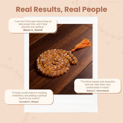 Citrine Mala 108 Beads - Natural Yellow Crystal Japa Mala for Wealth, Meditation & Pooja - plusvalueindia