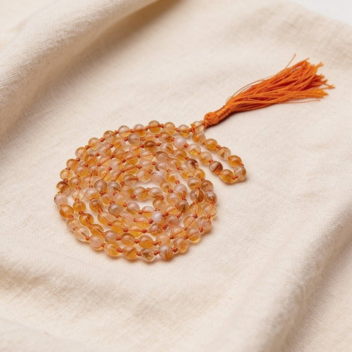 Citrine Mala 108 Beads - Natural Yellow Crystal Japa Mala for Wealth, Meditation & Pooja - plusvalueindia