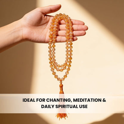 Citrine Mala 108 Beads - Natural Yellow Crystal Japa Mala for Wealth, Meditation & Pooja - plusvalueindia