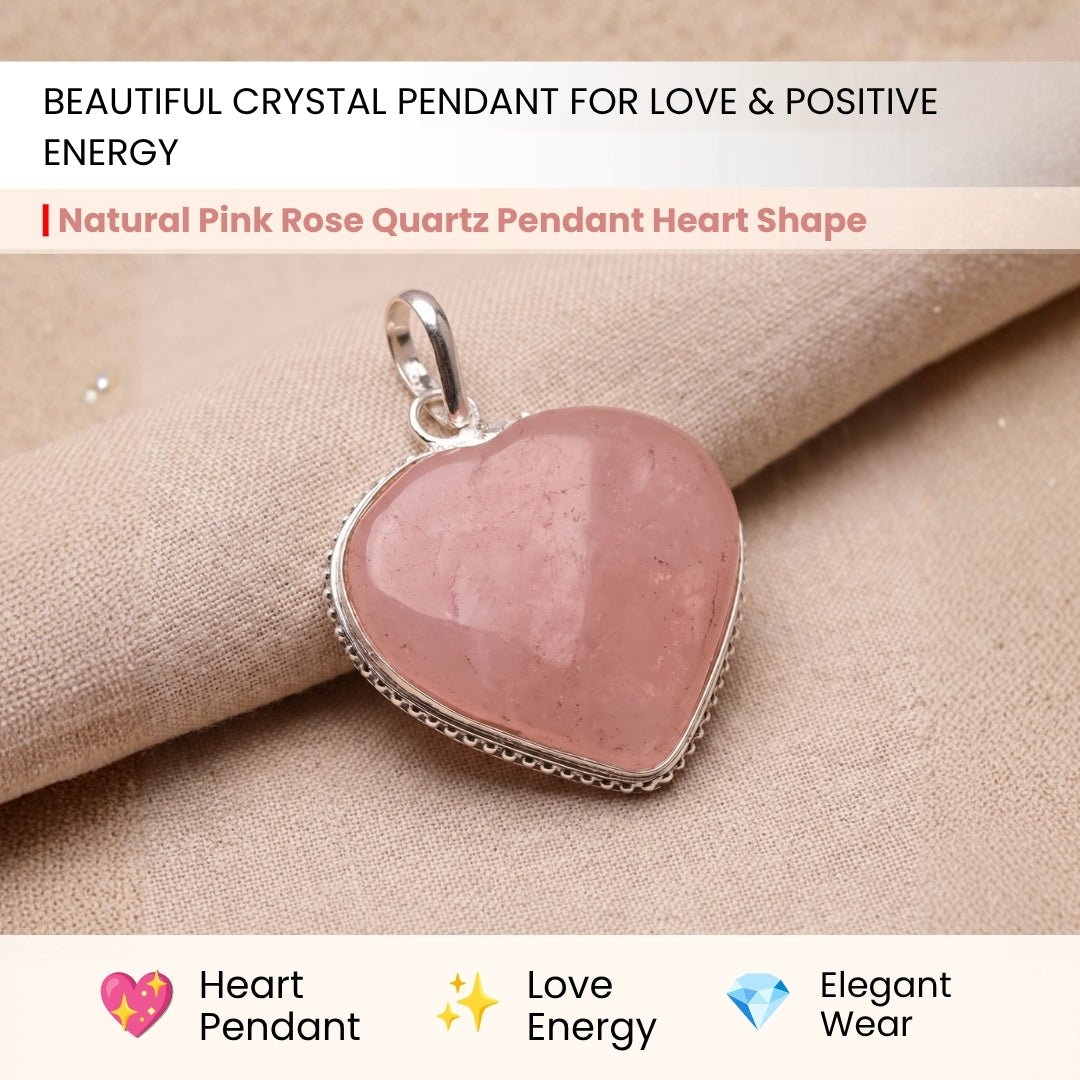 Natural Pink Rose Quartz Heart Shape Pendant for Love, Romance & Marriage Luck - plusvalueindia