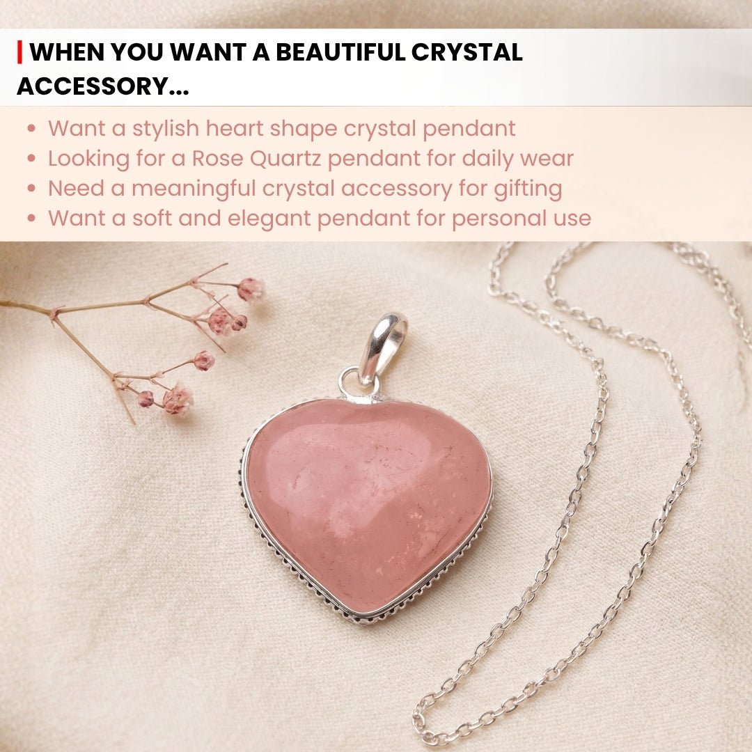 Natural Pink Rose Quartz Heart Shape Pendant for Love, Romance & Marriage Luck - plusvalueindia