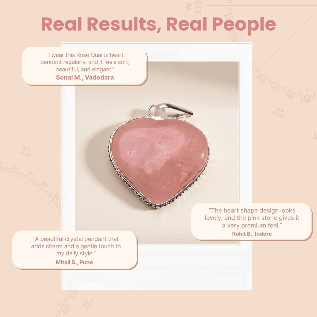 Natural Pink Rose Quartz Heart Shape Pendant for Love, Romance & Marriage Luck - plusvalueindia