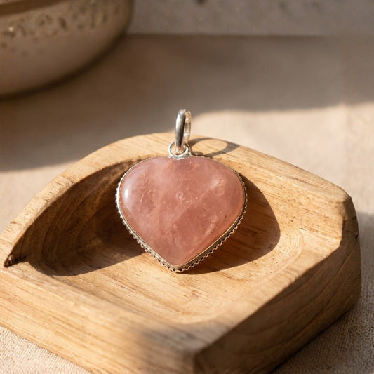 Natural Pink Rose Quartz Heart Shape Pendant for Love, Romance & Marriage Luck - plusvalueindia