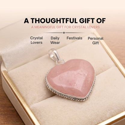 Natural Pink Rose Quartz Heart Shape Pendant for Love, Romance & Marriage Luck - plusvalueindia