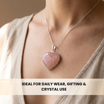 Natural Pink Rose Quartz Heart Shape Pendant for Love, Romance & Marriage Luck - plusvalueindia