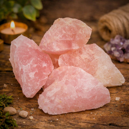 Natural Pink Rose Quartz Raw Rock Stones Chunks Rough for Love, Relationship, Marriage Delay, Happy Married Life (Keep in South - West Corner of Bedroom) - plusvalueindia