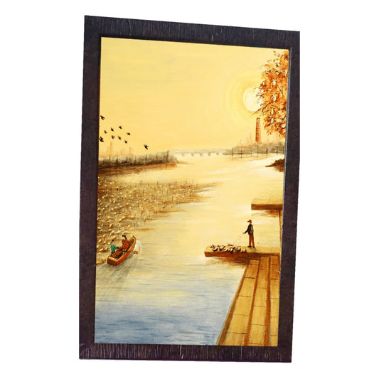 North-East Painting Sun with River Painting Vastu & Feng Shui Canvas Print Frame for Home - plusvalueindia