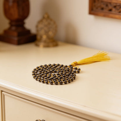 Original Pyrite Japa Mala Necklace 108 + 1 Bead (Knotted) to Attract Abundance, Prosperity & Good Luck, Money Magnet - plusvalueindia
