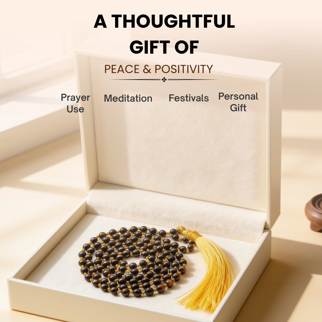Original Pyrite Japa Mala Necklace 108 + 1 Bead (Knotted) to Attract Abundance, Prosperity & Good Luck, Money Magnet - plusvalueindia