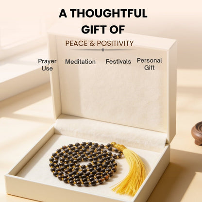 Original Pyrite Japa Mala Necklace 108 + 1 Bead (Knotted) to Attract Abundance, Prosperity & Good Luck, Money Magnet - plusvalueindia