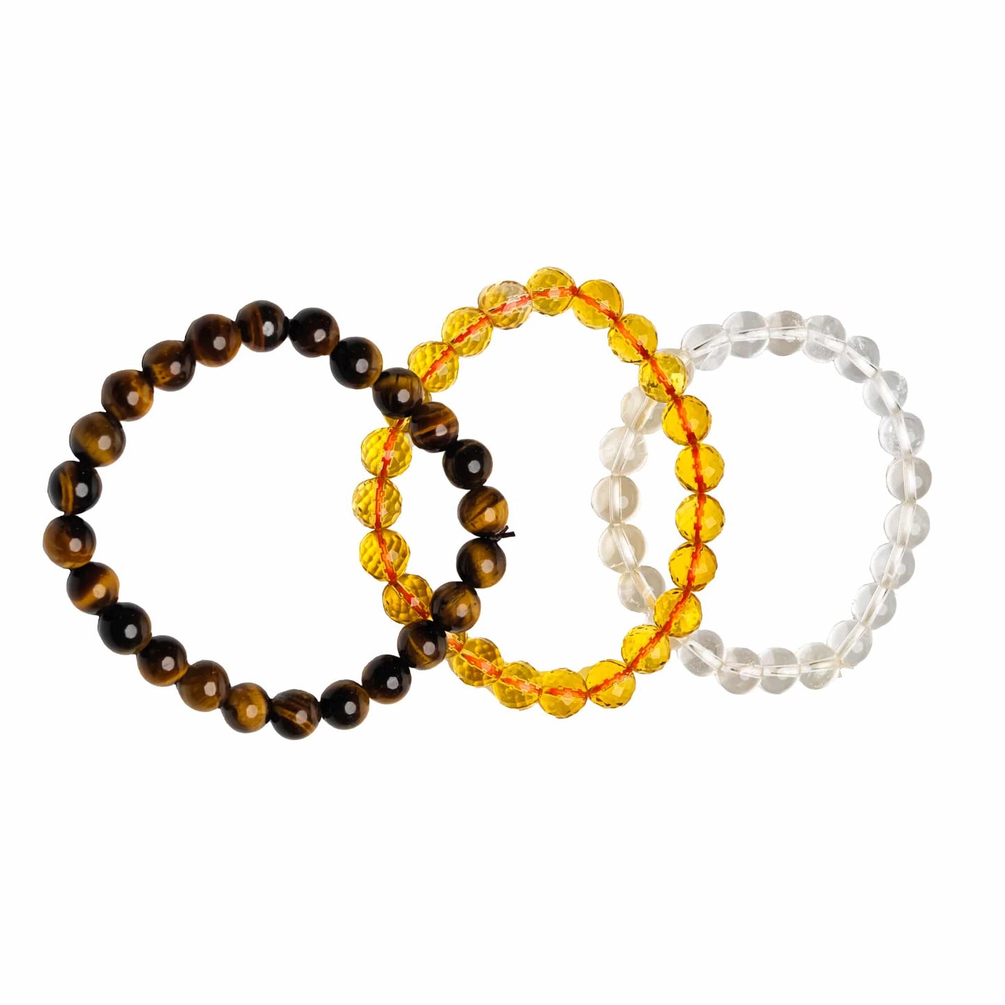 Premium Trio Bracelets Citrine, Crystal & Tiger Eye 8mm Reiki