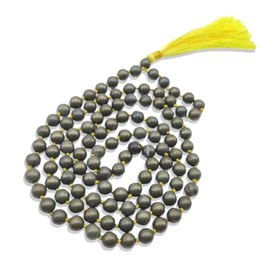 Pyrite Japa Mala Necklace 8mm