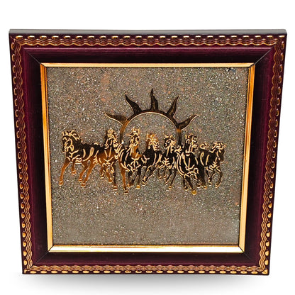 Seven Running Horses Pyrite Frame for Wealth & Protection Vastu Wall Art to Attract Money, Success & Positive Energy Golden Showpiece for Living Room & Office Decor - plusvalueindia