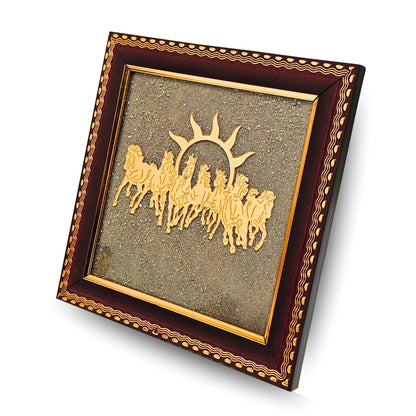 Seven Running Horses Pyrite Frame for Wealth & Protection Vastu Wall Art to Attract Money, Success & Positive Energy Golden Showpiece for Living Room & Office Decor - plusvalueindia