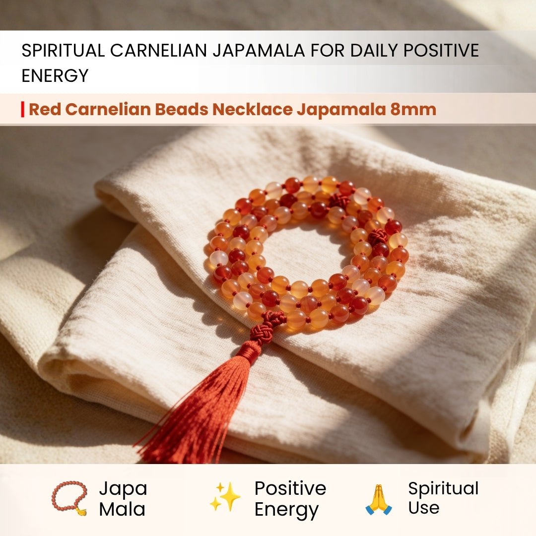Natural Red Carnelian Necklace Japa Mala 108 + 1 Bead (Knotted) - plusvalueindia