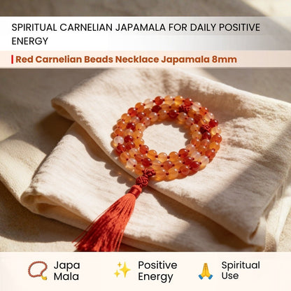 Natural Red Carnelian Necklace Japa Mala 108 + 1 Bead (Knotted) - plusvalueindia