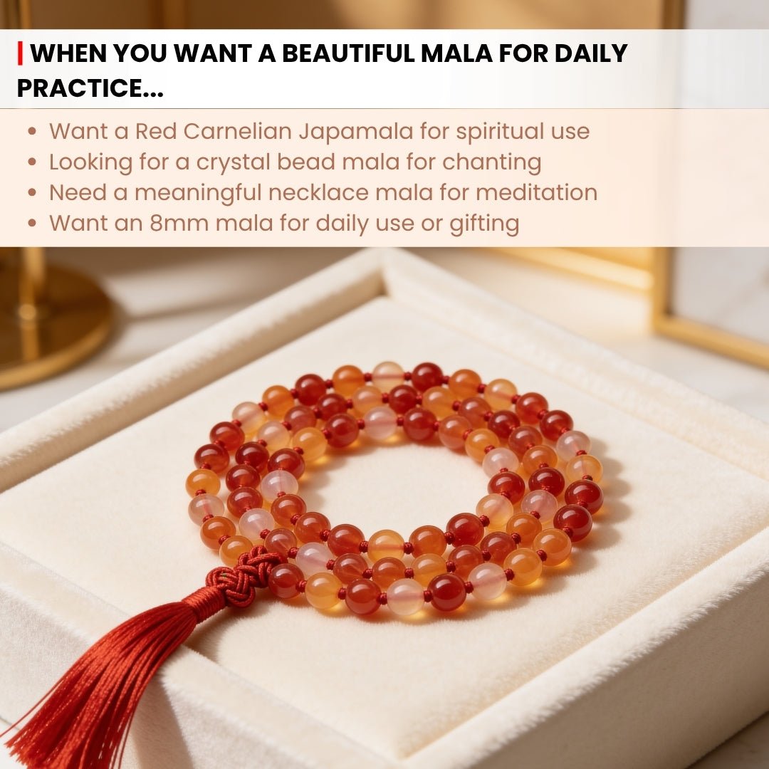 Natural Red Carnelian Necklace Japa Mala 108 + 1 Bead (Knotted) - plusvalueindia